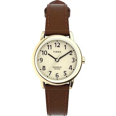 Image of Timex Womens Easy Reader Gold Tone Case with Brown Sustainable Strap and Cream Dial TW2V75400