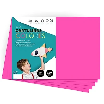 Image of A4 Colour Card Bright Colours 180g for Crafts, Print Your Documents and Creative Designs Sheets m office (250 Sheets, Fuchsia)