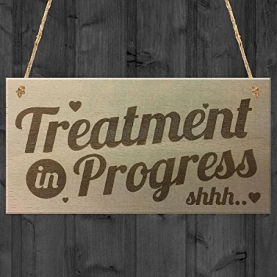 Image of RED OCEAN Treatment In Progress Wooden Hanging Shabby Chic Plaque Door Sign Home Beauty Salon
