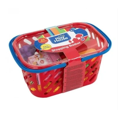 Image of 20Pc Plastic Fruit Veg Shopping Basket Pretend Food Role Play Kids Toy Xmas Gift (Red)