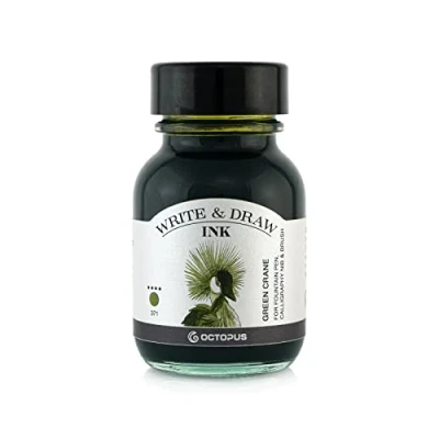 Image of Octopus Write and Draw Ink 371 Green Crane, Waterproof for Writing Drawing, Calligraphy Ink, Non fading Drawing Fountain Pen, Green, 50 ml