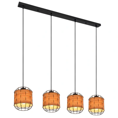 Image of Globo Lighting Elmar Bar Pendant Ceiling Light Matt Black 4x E27 GS 15665 4H