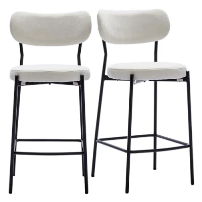 Image of Duhome Bar Stools Set of 2 Counter with Backrest, Bistro Made Boucle Upholstery Fabric, Kitchen Stool, High Ochre for Bistro, Kitchen, Bar, Café, Dining Room, Beige, 5411A1