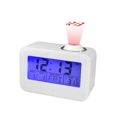 Image of Ravencourt Living Talking Projector Alarm Clock, LCD Time, Date and Temperature Display, Five Kinds of Sound, 12 or 24 Hour Battery Operated (3xAA), Size 130mm x 95mm 62mm