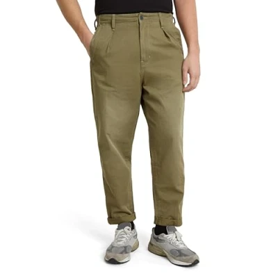 Image of G STAR RAW Men&#039;s Pleated Chino Relaxed Pants, Green (Smoke Olive D24543 c962 b212), 31 W/34 L