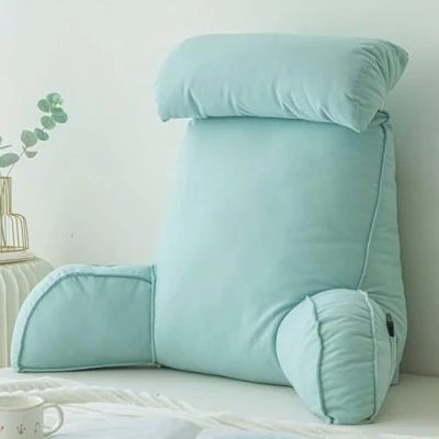 Image of HEATHE Reading Pillow For Bed,Lumbar Support Cushion,Cuddle Cushion,Bed Chair With Arms,Sofa Waist Pillow,With Round Pillow,Perfect Sitting,Reading,or Gaming,75x40x50cm