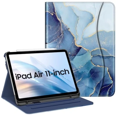 Image of Fintie Case for iPad Air 5th Generation (2022) / 4th (2020) 10.9 Inch, Multi Angle Viewing Protective Cover with Pencil Holder &amp; Pocket, Auto Sleep/Wake, Ocean Marble