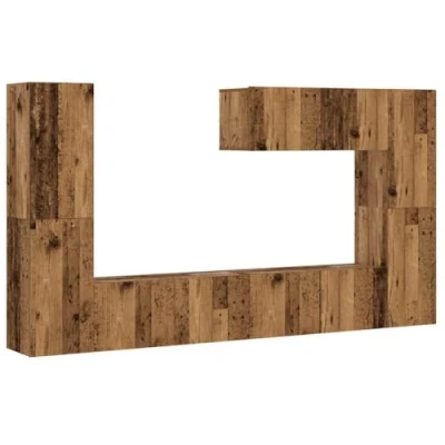 Image of vidaXL Wall Mounted TV Cabinets 7 Pcs Old Wood Engineered Media Cabinet Modern Stand with Storage for Living Room