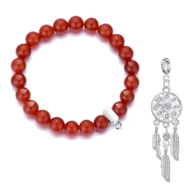 Image of Philip Jones Carnelian Gemstone Bracelet with Dream Catcher Charm Created Zircondia® Crystals