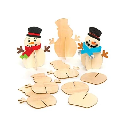 Image of Baker Ross AT158 Wooden Stand up 3D Snowmen, Christmas Arts and Crafts (Pack of 6), Assorted