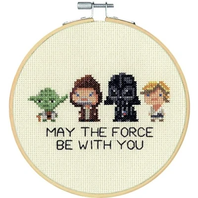 Image of Dimensions Star Wars Counted Cross Stitch Kit 6&quot; Round Family Hoop (14 Count)