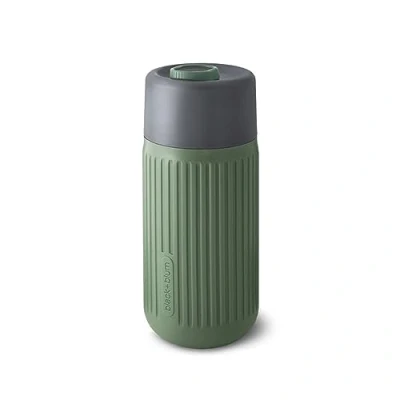 Image of BLACK + BLUM Leak Proof &amp; Taste Neutral Glass Travel Cup Silicone Sleeve Lockable Cap Dishwasher Safe, Olive 340ml
