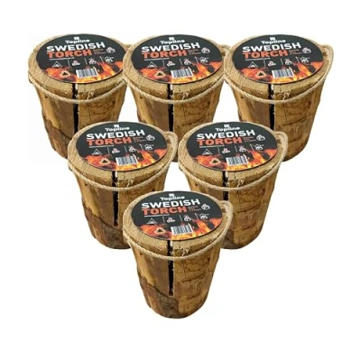 Image of Swedish Fire Torch Instant Wood 6 x Extra Dry Kiln Dried Logs. Perfect for a Garden Pit. Can Be Used as Campfire, Stove or Even Lantern/Garden Candle