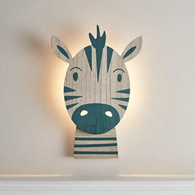 Image of Lights4fun Battery Operated LED Zebra Children&#039;s Wall Light Kids Bedroom Nursery Decoration with Remote and Timer