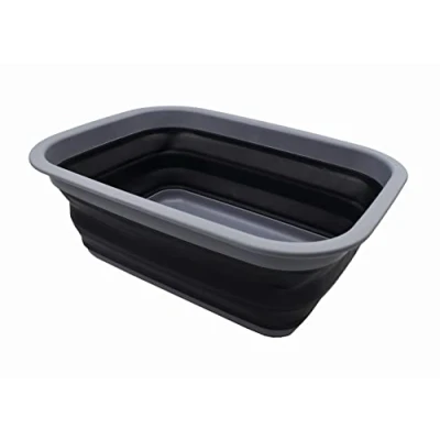Image of SAMMART 9.2L Collapsible Tub Portable Outdoor Picnic Basket/Crater Foldable Shopping Bag Space Saving Storage Container (Dark Grey/Black)