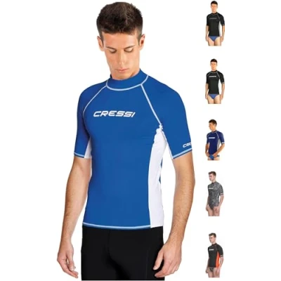 Image of Cressi Rash Guard Man Short/SL Men&#039;s Short Sleeves Made of Elastic UV Protection (UPF) 50+, Light Blue/White, S/2 (48)