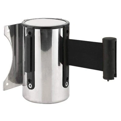 Image of Silver Metal Wall Retractable Barrier Unit With 2m Black Belt
