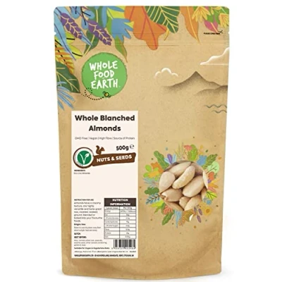 Image of Wholefood Earth Whole Blanched Almonds 500 g GMO Free High Fibre Source of Protein