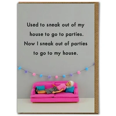 Image of Bold &amp; Bright Funny Birthday Card &#039;Parties&#039; Hilariously Cards For Women Cheeky Her Girls Ladies Friends Novelty Humour