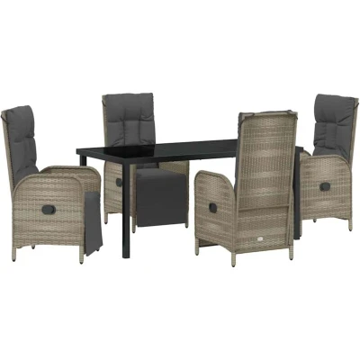 Image of vidaXL 5 Piece Garden Dining Set with Cushions Grey Poly Rattan