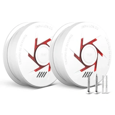 Image of 9V battery Photoelectric Smoke Alarm with 10 Years Life Detector Test Button 5 year 2 Pack