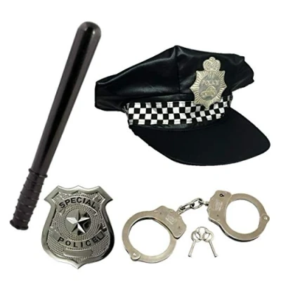 Image of Stylex Party Ltd Adult Police Fancy Dress Costume Set Hat &amp; Badge Truncheon Handcuffs