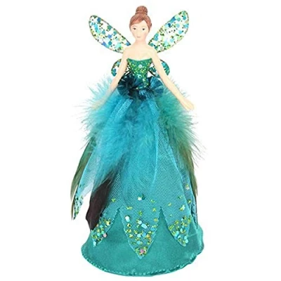 Image of Gisela Graham Peacock Feather Angel for the Christmas Tree Top, Topper, 18 cm