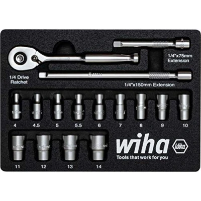 Image of Wiha 333 91 Socket Set 17 pcs Metric 1/4 Drive, Red, (44683)