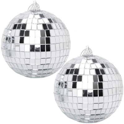 Image of Christmas Concepts® Pack of 2 100mm (4&quot;) Silver Mirror Disco Ball Baubles Tree Hanging Decorations
