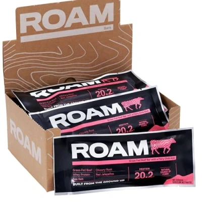 Image of ROAM Natural Protein Bars, Meal Replacement Keto 12 x 45g Beef Bar &amp; Healthy Snacks, Ideal For Carnivore Diet, Gluten Free Sticks (Jalapeño Chilli,12 Bars)