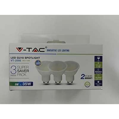Image of V TAC GU10 LED Bulbs, Spotlight Warm White 2700K, 4.5W 400 Lumens, 35W Halogen Equivalent, Energy Saving Light 110 Wide Beam, Non Dimmable, Pack of 6