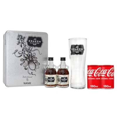 Image of Kraken Rum Personalised Miniature Spiced Tin Gift Set with Glass