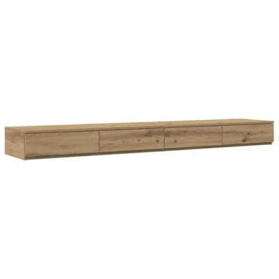 Image of vidaXL Bedside Table Oak Finish Nightstand with Drawers Engineered Wood, Compact Design 200x36.5x16.5 cm