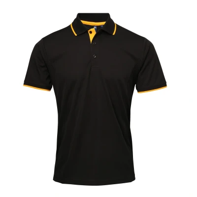 Image of Premier Mens Contrast Coolchecker Polo Shirt (Black/Sunflower) Size Large