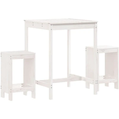 Image of vidaXL 3 Piece Garden Bar Set White Solid Wood Pine
