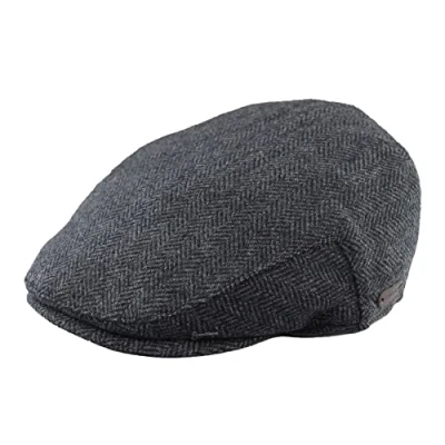 Image of TruClothing Mens Flat Cap Wool Herringbone Tweed Vintage Classic 1920s Unisex Del Boy Charcoal L