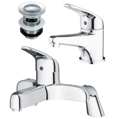 Image of Nes Home Studio Chrome Bathroom Basin Mono Mixer Tap &amp; Deck Mounted Bath Filler Waste
