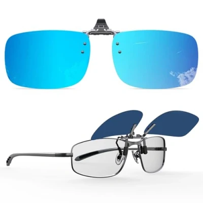 Image of Goiteia Polarized Flip up Clip on Sunglasses for Men WomenEasy to Put and Take off One handed（60 * 47mm Blue Mirror lenses）