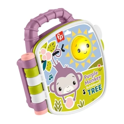 Image of Fisher Price Baby Toy Purple Monkey Musical Storybook with Lights &amp; Sounds for Infants Toddlers Ages 6+ Months, JFC75