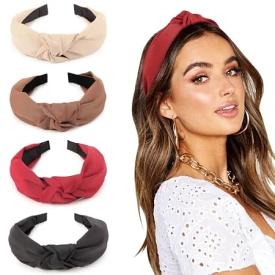 Image of DRESHOW 4 Pack Headbands for Women and Girls Knotted Plastic Head Band Fashion Boho Wide Hairbands Non Slip Hair Accessories