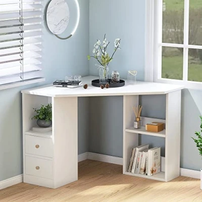 Image of ModernLuxe L Shaped Desk, Corner Desk Computer Workstation for Gaming Study Home Office Living Room (White)