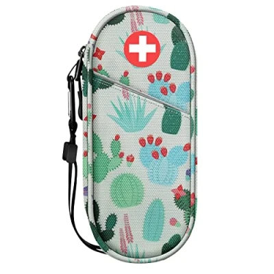Image of SITHON EpiPen Medical Carrying Case Insulated, Travel Medication Organizer Bag Emergency Pouch Holds 2 EpiPens, Asthma Inhaler, Anti Histamine, Auvi Q, Allergy Medicine Essentials, (Z Cactus)
