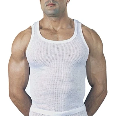 Image of Mens Classic Cotton Eylet Mesh VEST singlet Underwear White 2XL