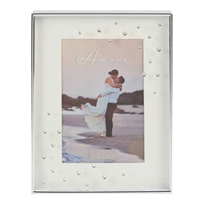 Image of Amore Silver Plated Box Photo Frame with Crystals 4&quot; x 6&quot;
