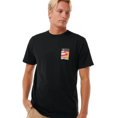 Image of RIP CURL Men&#039;s Surf Revival Lined Up Tee T Shirt Top Black