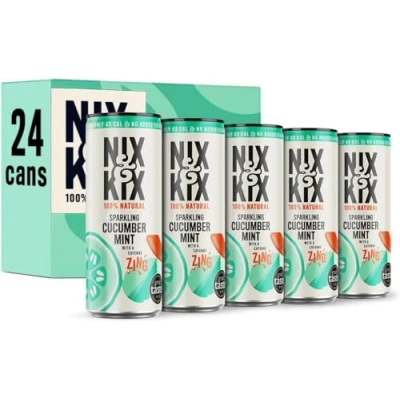 Image of Nix &amp; Kix Cucumber Mint 100% Natural Premium Sparkling Soft Drink Low Calorie Vegan Friendly No Added Sugar Or Sweeteners 250ml x 24 Pack