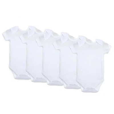 Image of ebebek HelloBaby Baby Bodysuits 5 PCS Bodysuit for Boys and Girls Newborn Infant Toddlers Onesies White (White Short Sleeve, 24 Months)