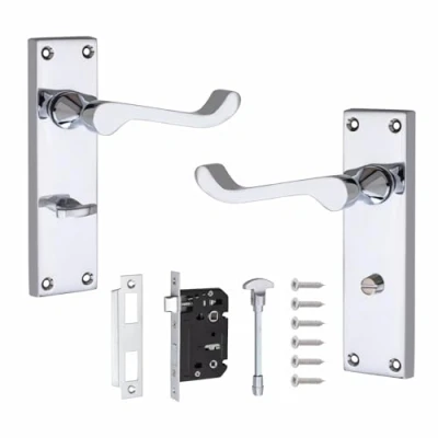 Image of Golden Grace Victorian Scroll Polished Chrome Bathroom WC Toilet Door Handles Complete with (GG) Mortise Lock