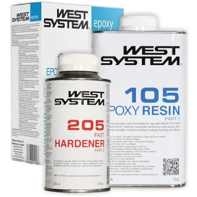 Image of WEST SYSTEM Epoxy Resin and Hardener 105/205 A Pack Marine Grade for Wood, Metal &amp; Fibreglass, Suitable Outdoor Use, Furniture DIY Ideal Polyester Surfaces Gap Filling