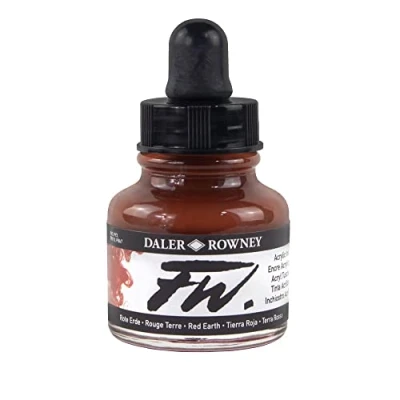 Image of Daler Rowney FW Acrylic Ink, Glass Bottle with Dropper, 1oz 29.5 ml, Red Earth